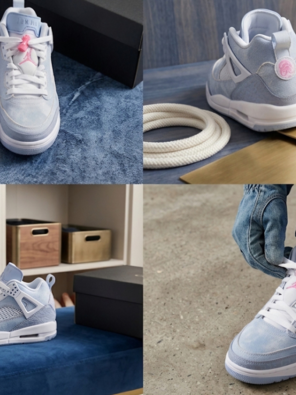 Jordan Kids' Light Blue and Pink Accent Retro Sneakers